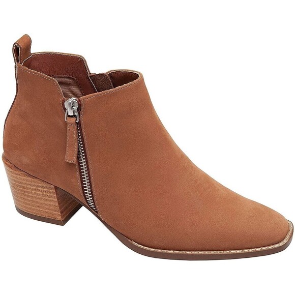 Linea Paolo Women Brown Suede Double Zip Block Heel Sochi Ankle Bootie 7.5 - Picture 1 of 9